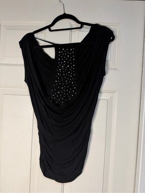 ICON Black Draped Open-Back Top with Stud Accents